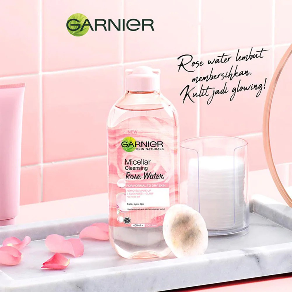 Garnier Micellar Rose Water Clean & Glow Skin Care - 400 ml (Pembersih Wajah Untuk Kulit Glowing) - Gambar 3