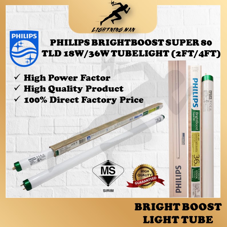 PHILIPS Bright Boost Super 80 TLD 2FT 18W 827 TLD 2FT 18W 865 4FT TLD 36W 865 SIRIM Tube Light Lampu Panjang Shopee Singapore