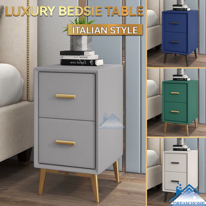 Narrow Bedside Table Assembled Bedside Italian Style Leather