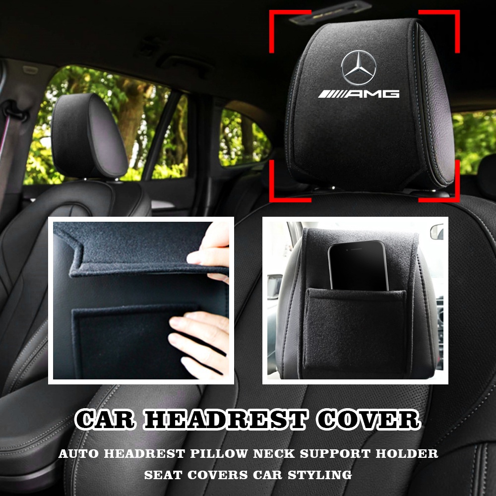 2Pcs Car Seat Headrest Protection Cover AMG Logo for Mercedes Benz W204