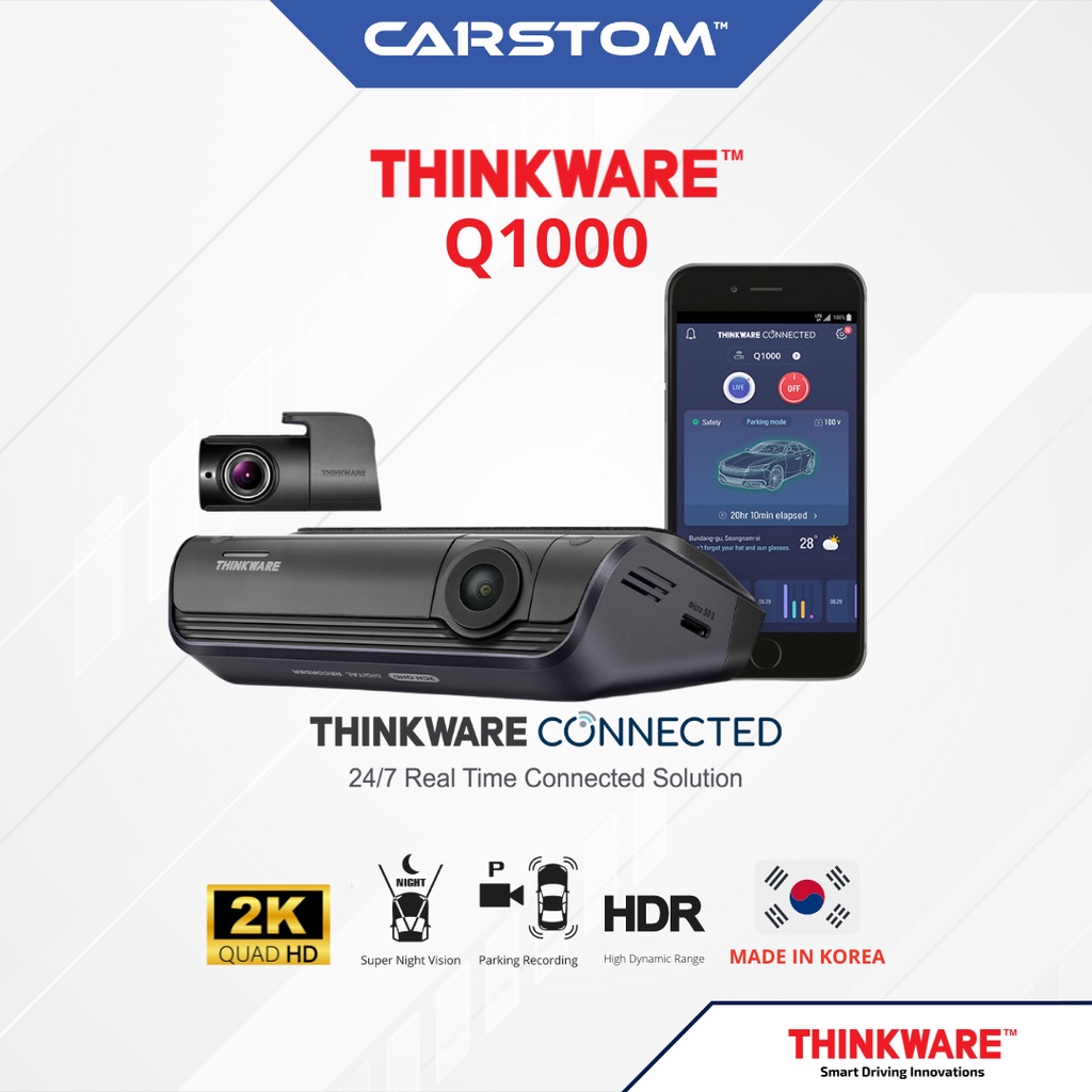 Thinkware Q1000 2CH Car Dashcam 32GB SD 2K QHD Front & Rear Cam, WiFi
