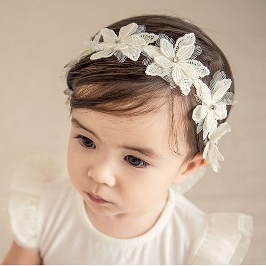 Baby Girl Headband White Flower Headband Cute Elastic Baby Tiara