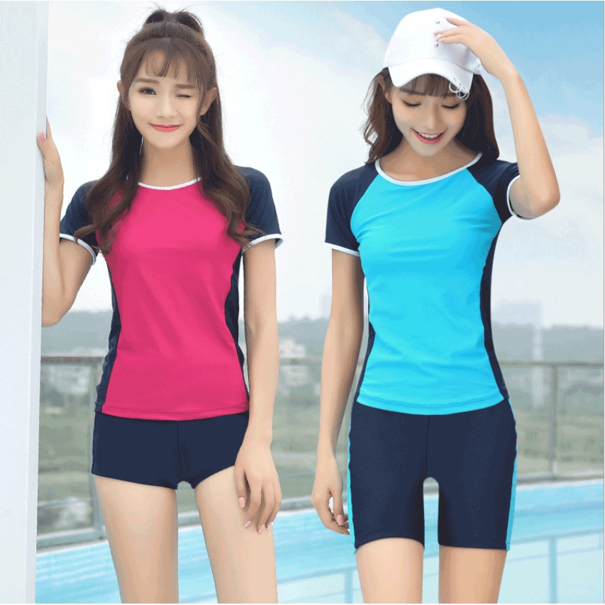 Plus Size M-3XL Women Swimwear 2 Pcs Student Swimsuit Surf Diving Short ...