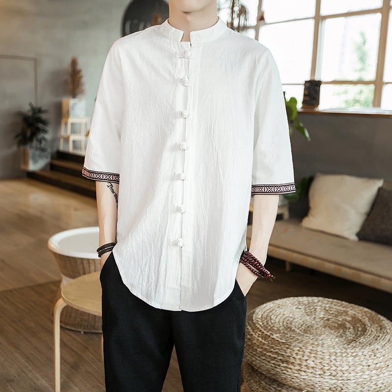 Summer Top Traditional Chinese Clothing for Men Vintage Half Sleeve ...