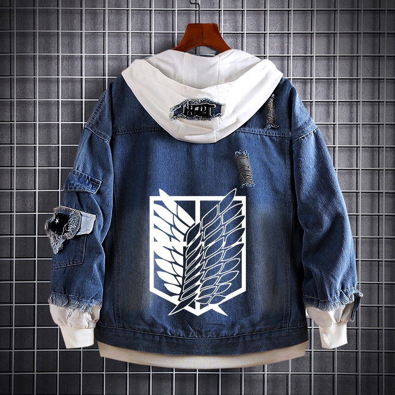 Aot Blue Jacket Denim Hoodie Aot Denim Jacket Attack On Titan