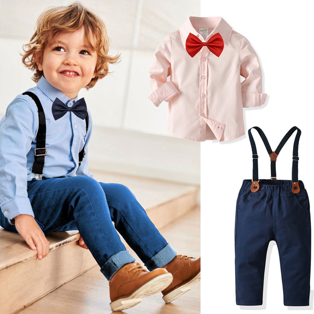 Kids Baby Boys Formal Suit Shirt Jeans Clothes Set Wedding Birthday Party Wear Gentleman Suits Suspender Pants Outfit 1 7 Yrs Shopee Singapore