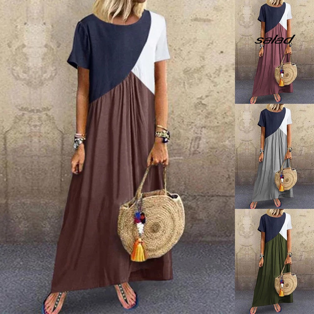 Women's Round neck Short Sleeve Plus Size Long Skirt With Loose Casual