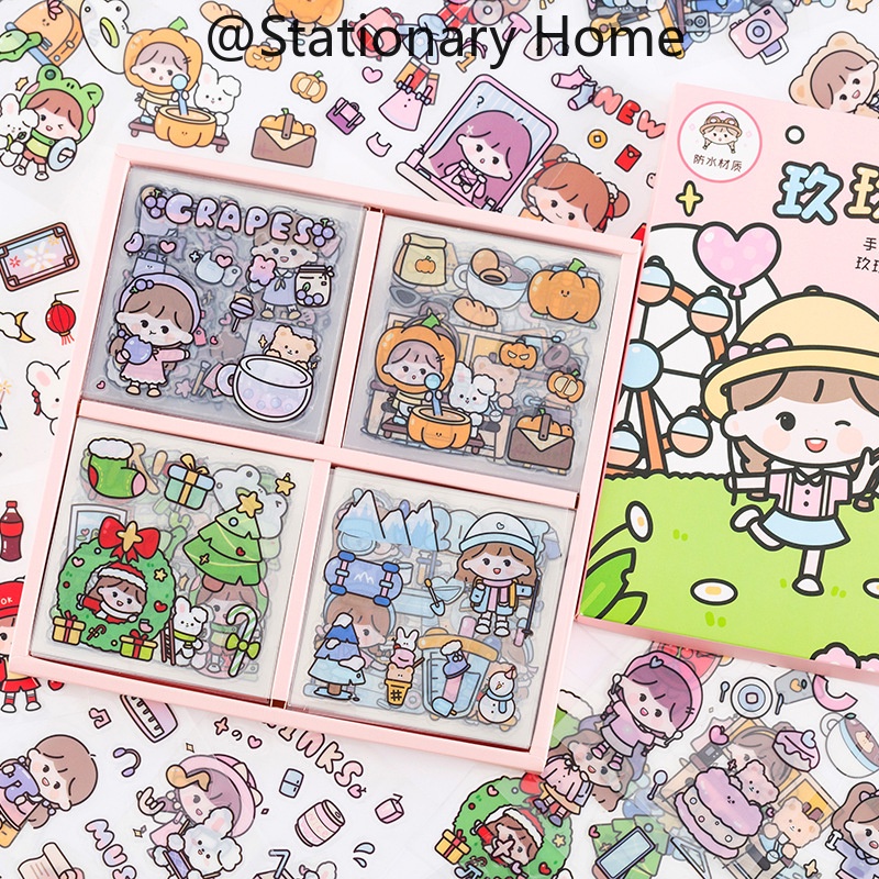 100PCS Cute Girls Sticker Gift Box Cartoon Hand Account DIY Decoration ...