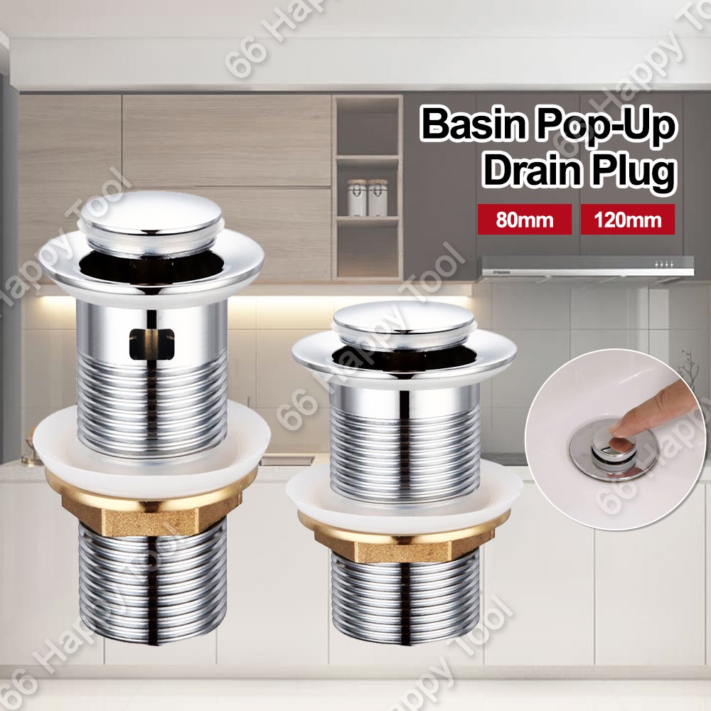 80mm/120mm Basin Pop-up Drain Plug Pop Up Waste Brass Push Up Button ...