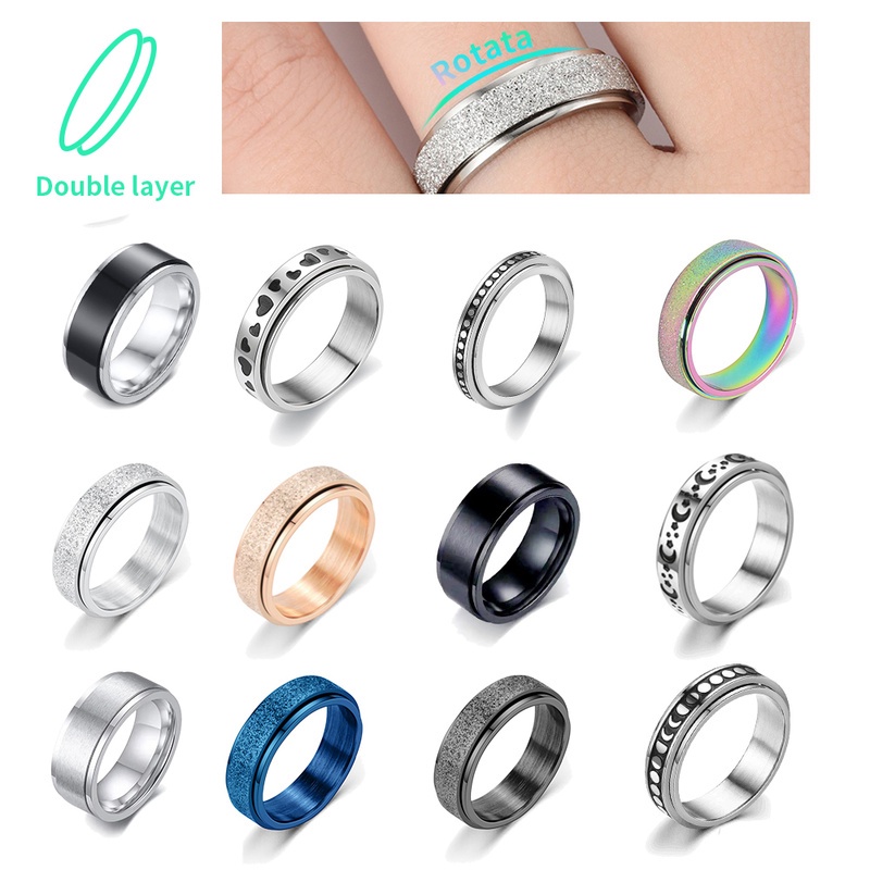 Anxiety Ring Fidget Spinner Rings for Men Women Stainless Steel  Rotate Freely Spinning Anti Stress Accessories Jewelry Gifts