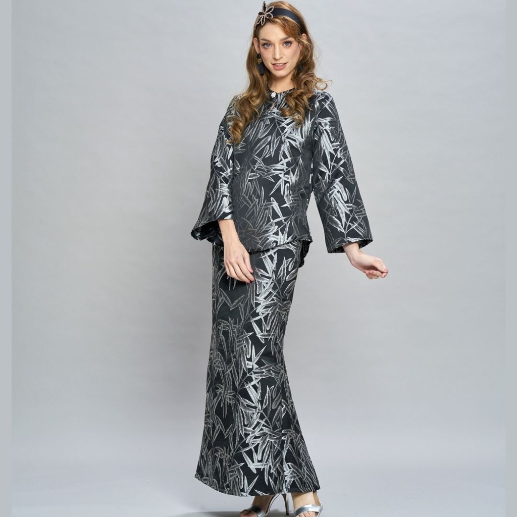 Loveaisyah Kedah Jacquard Leaf Black Silver Modern Baju Kurung Hari ...