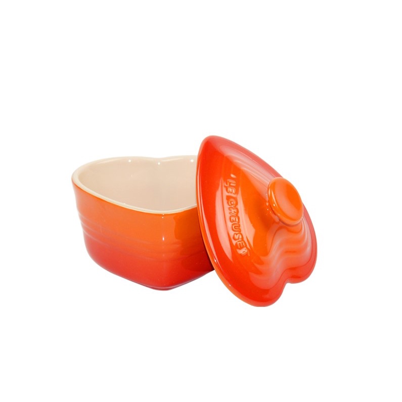 Authentic Le Creuset D'Amour Large Heart Ramekin with Lid Volcanic