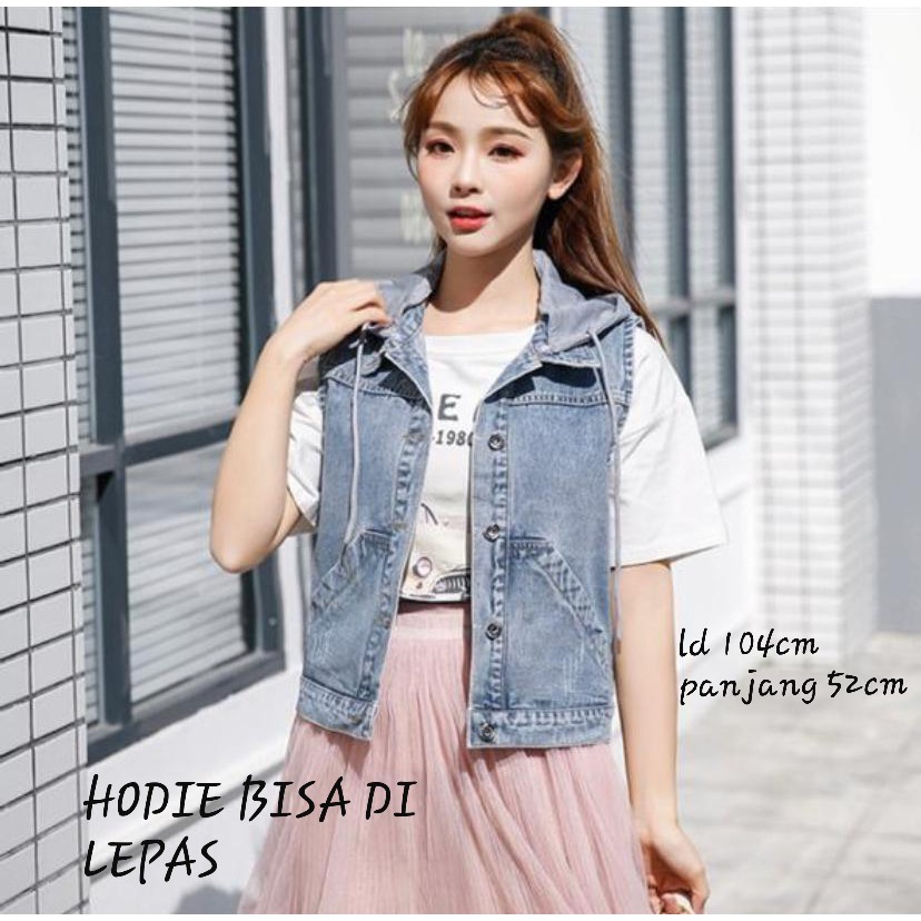 926 women s JEANS Vest With Removable HODIE