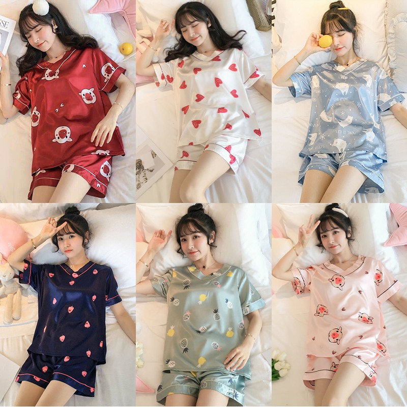 Summer ice silk pajamas female lace sexy suit pajamas cute European and American foreign trade silk home service