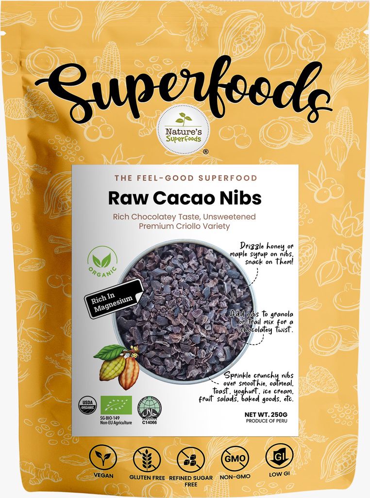 Nature's Superfoods Organic Raw Cacao Nibs 250g l Good for the Heart l