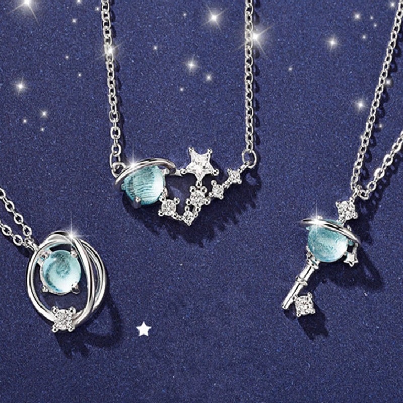 Fashion Creative Planet Silver Jewelry Personality Colorful Epoxy Ball Popular Pendant Necklaces