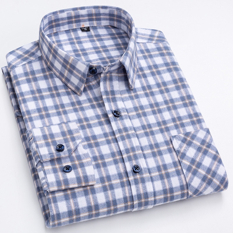 Casual 100% Cotton Long Sleeve Flannel Korean Style Plus Size 6XL ...