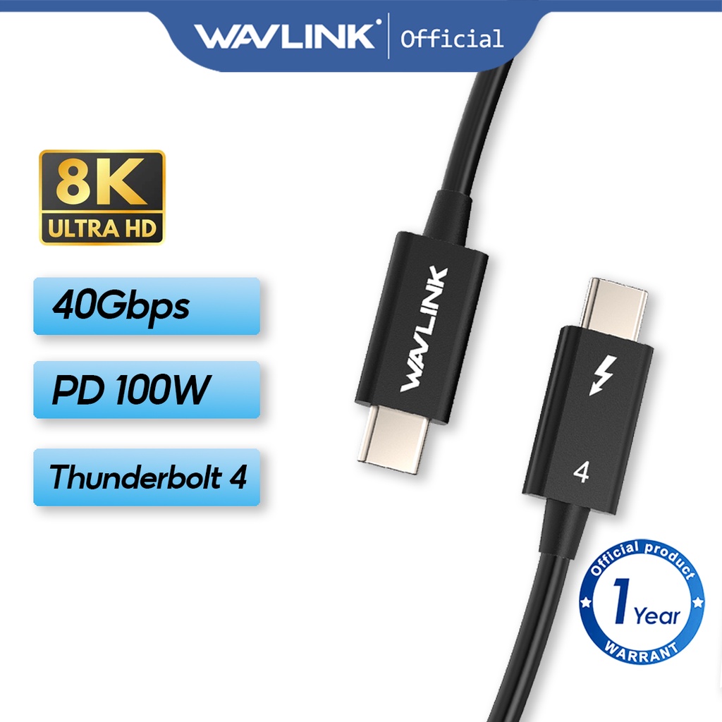 WAVLINK Thunderbolt 4 Cable 40Gbps Data Transfer USBC Video Cable Supports Single 8K Dual 4K
