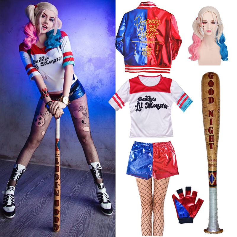 Giacca Harley Quin Suicide Squad, costume cosplay di Margot Robbie, giacca bomber rossa e blu da donna in stile gotico