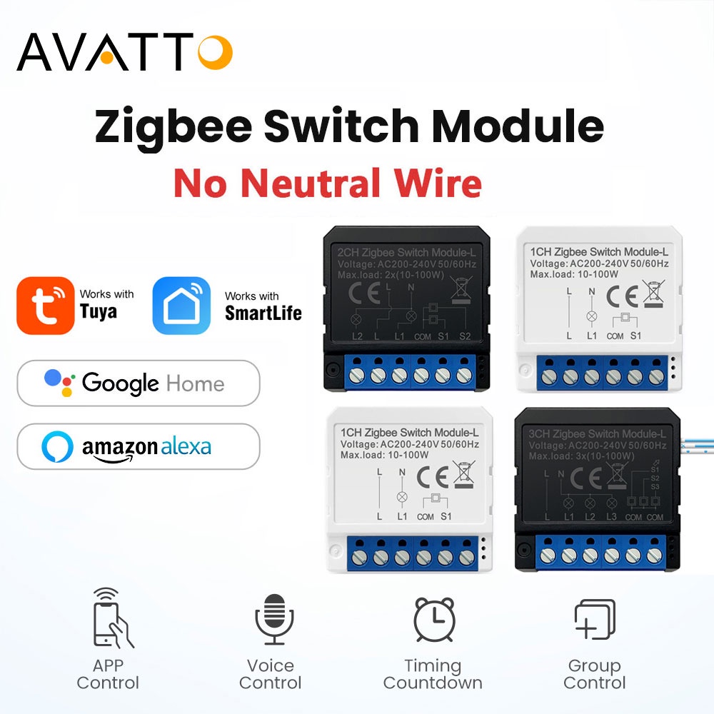 AVATTO Smart Zigbee Switch Module No Neutral Wire Required Tuya light ...