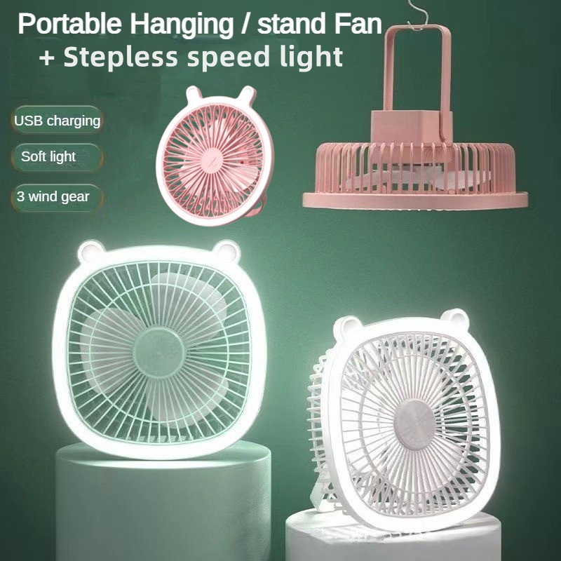 Rechargeable Ceiling/Desktop camping Fan portable fan with LED Light ...
