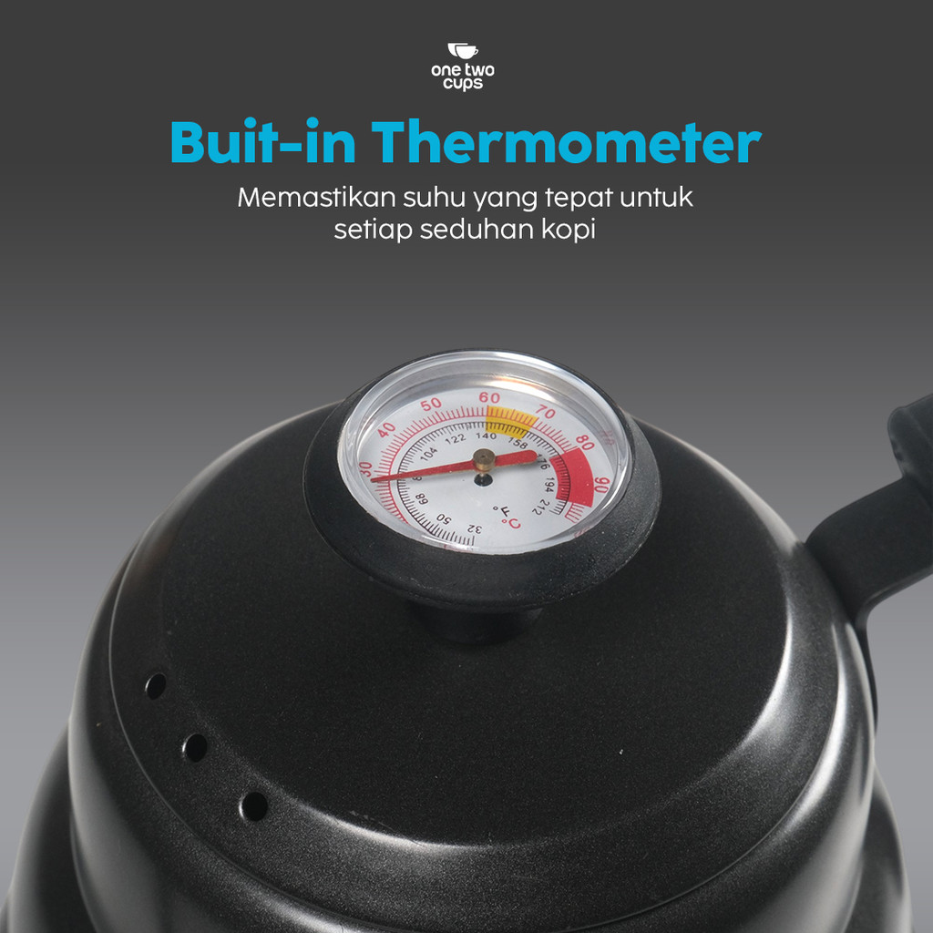 One Two Cups Teko Kopi Leher Angsa Thermometer Pour Over Kettle 1L - PRF12 - Gambar 4