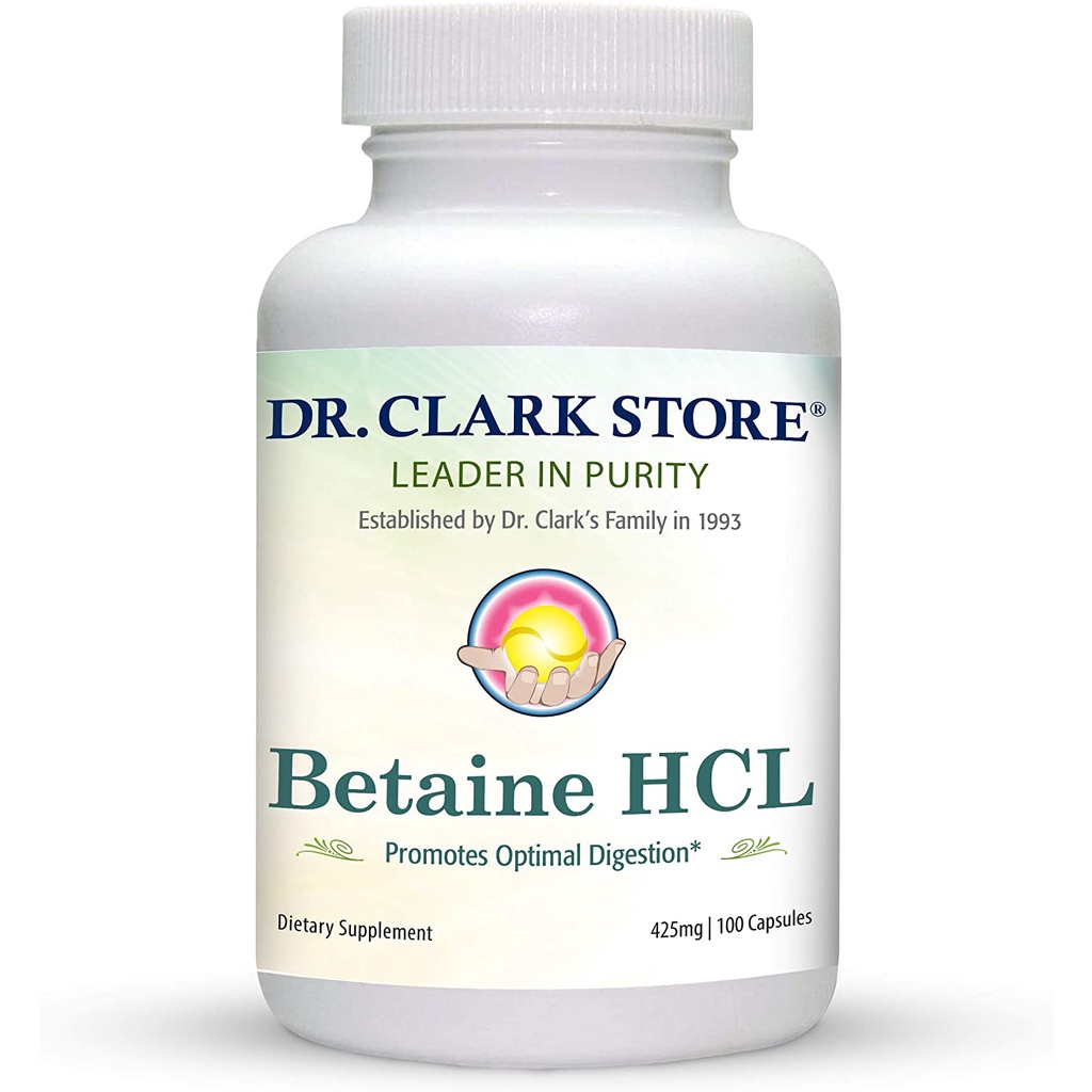 Dr. Clark Betaine HCL Digestive Enzymes 100 Capsules, 425 mg Acid
