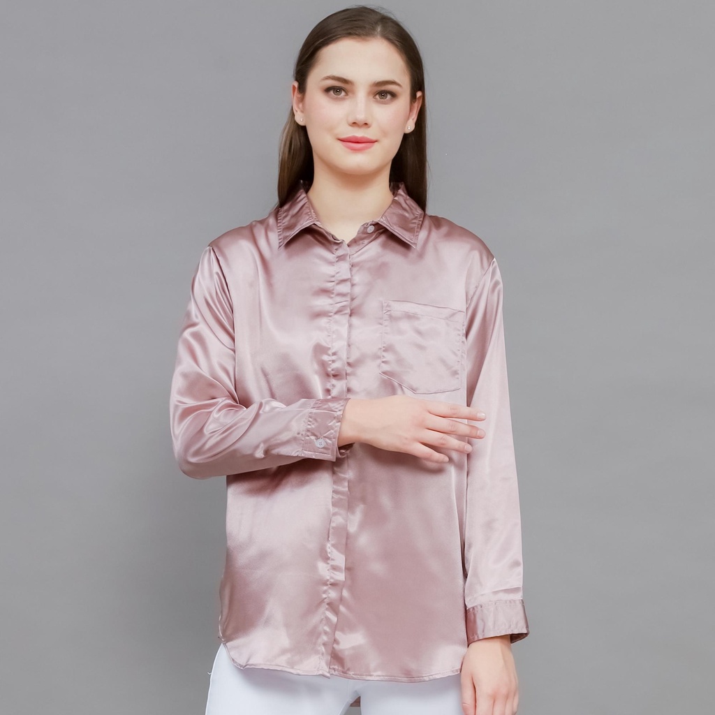 Monellina 601247 Kemeja Satin Wanita Lengan Panjang - Gambar 3
