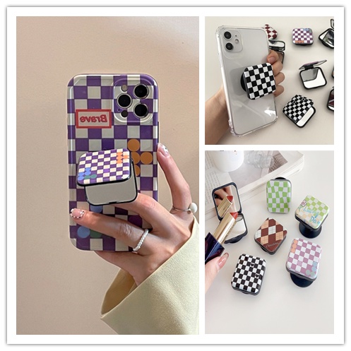 Checkerboard Makeup Mirror Airbag Bracket Stick Retractable Griptok Flip Iring Mobile Phone Mount