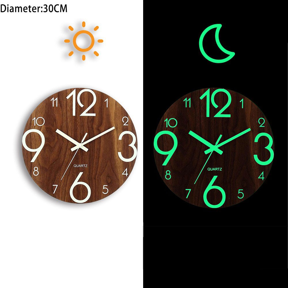 Fluorescent wooden Clock Wood Wall Clock Luminous Number Of Hanging Clocks Quiet Dark Glowing Wall Clocks Modern Clocks Decoration