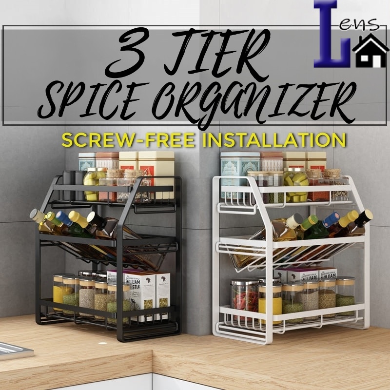 Seasoning Rack Shelf 3 Tier Spice Racks Kitchen Rack Screw Free ...