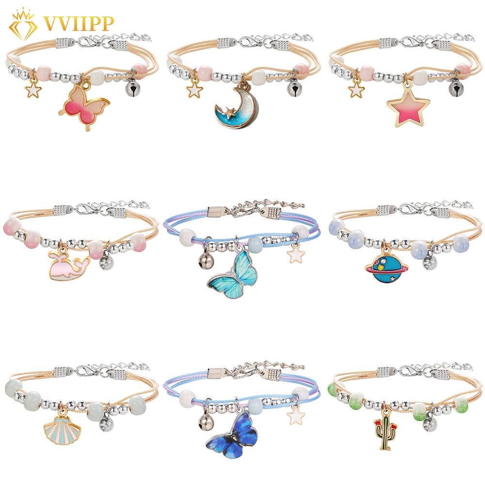 Fashion Butterfly Pendant Bracelet Korean Ceramic Beads Rope Bracelets Women Jewelry Accessories