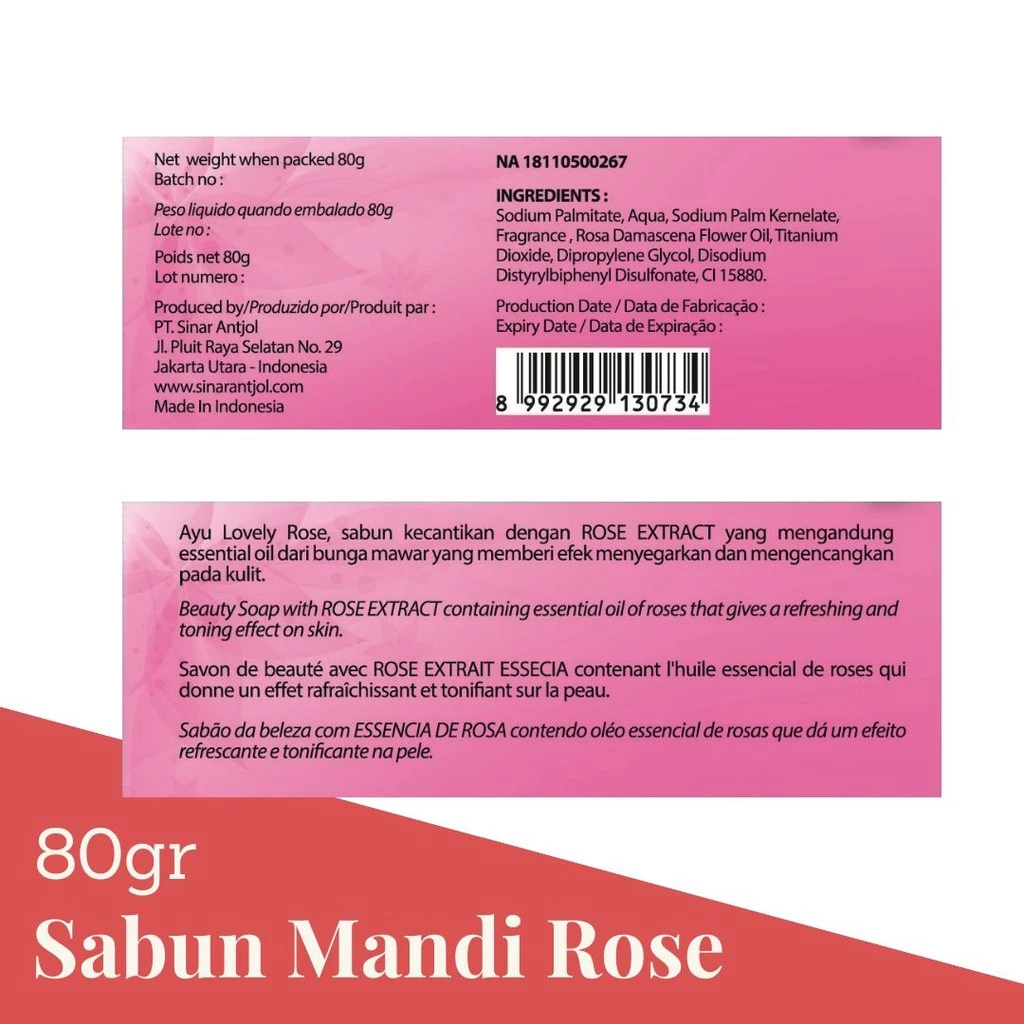 Ayu Beauty Soap 80gr Sabun Mandi Lovely Rose Pink 1Pcs - Gambar 4