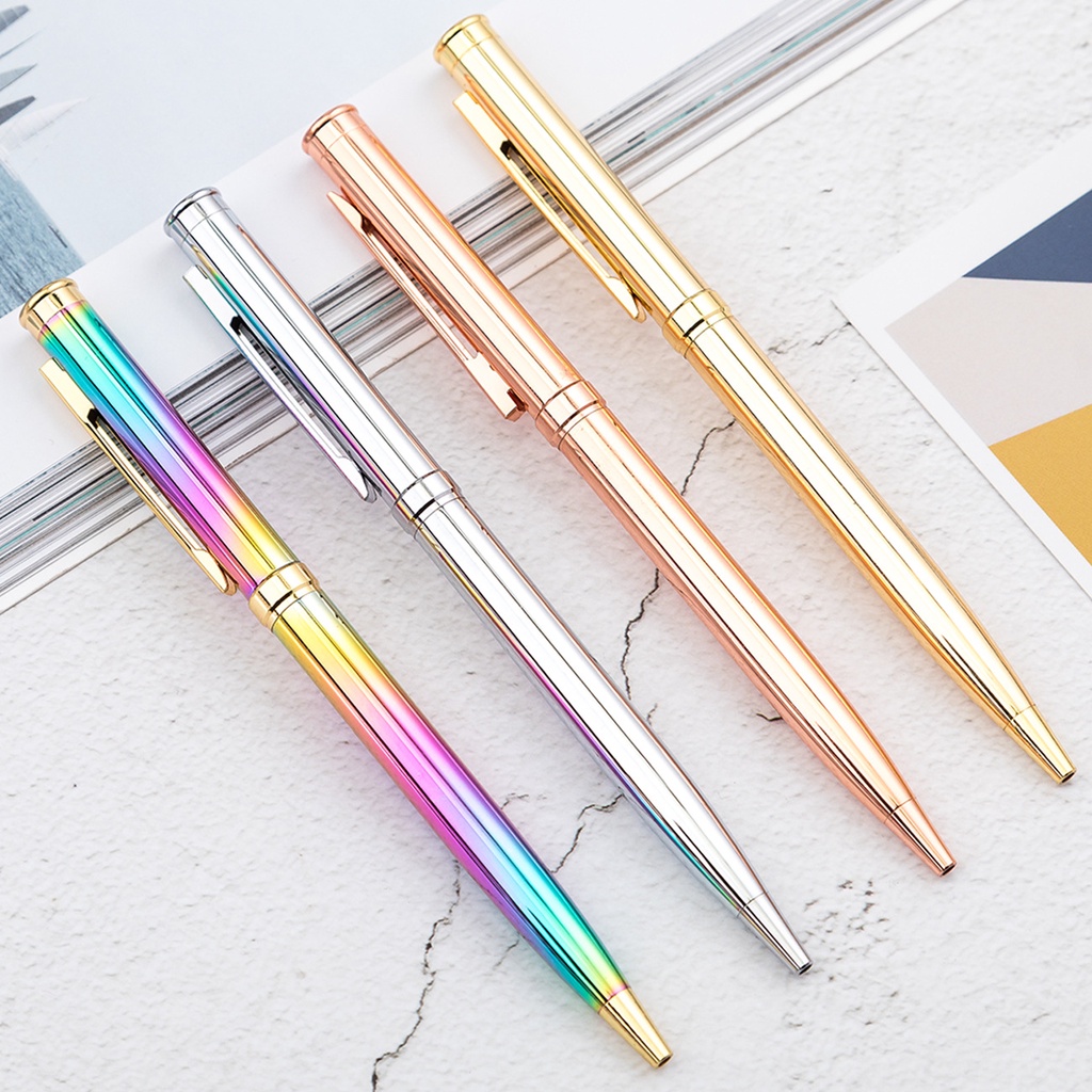 Slim Metallic Retractable Ballpoint Pens 1 mm Medium Point Black Ink ...