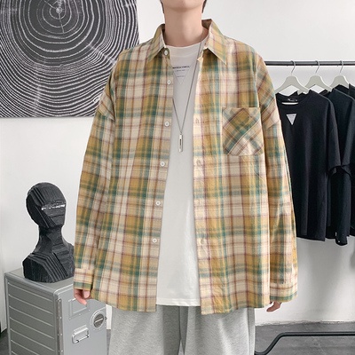 Men Clothing Plaid Long-Sleeved Shirt Jacket