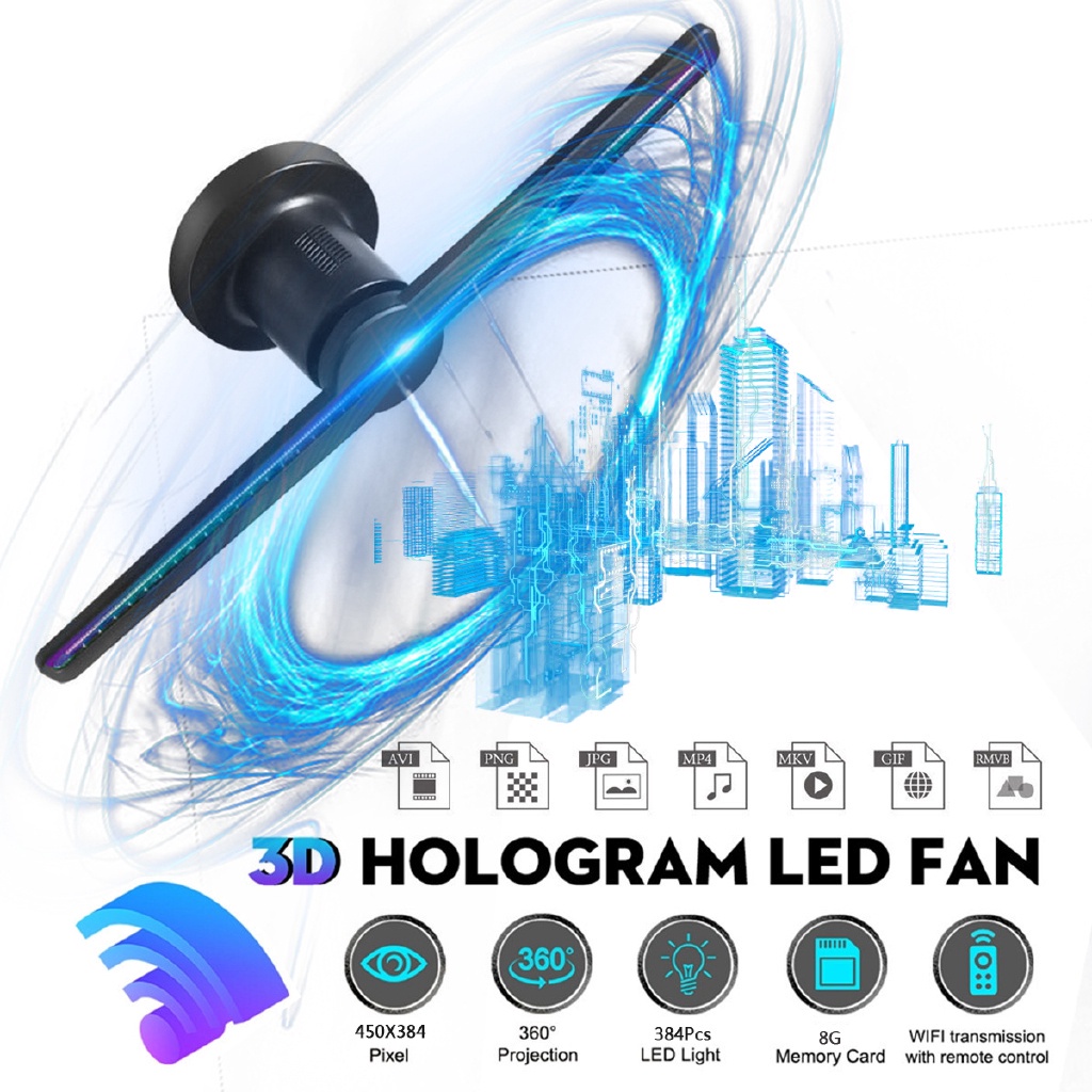 New 3D Projector LEDs 384 Lamp Beads HD Remote Hologram Fan Advertising ...