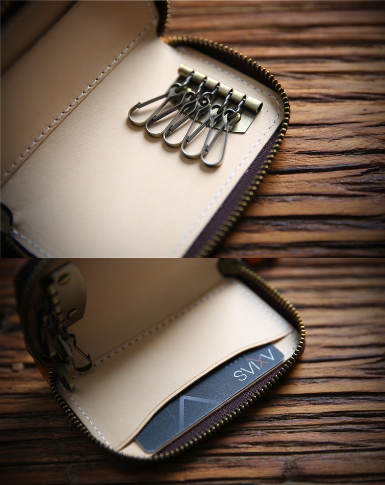 100% Genuine Leather Car Key Case Multifunctional Men Key Holder Retro ...