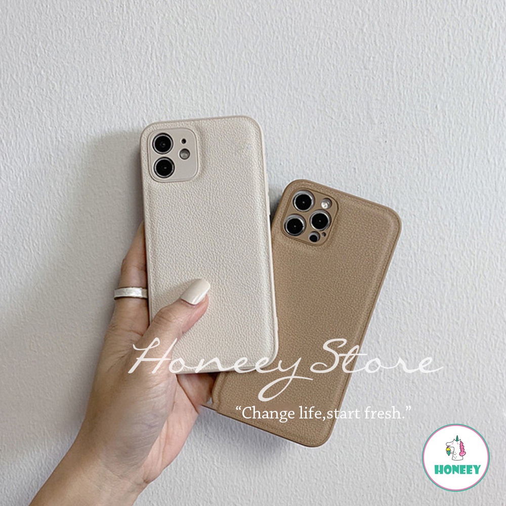 Fashion Solid Color Leather Lens Protector Phone Case for IPhone 13 12 11 Pro Max X Xs XR 8 7 Plus Anti-Fingerprint Soft IMD Back Cover