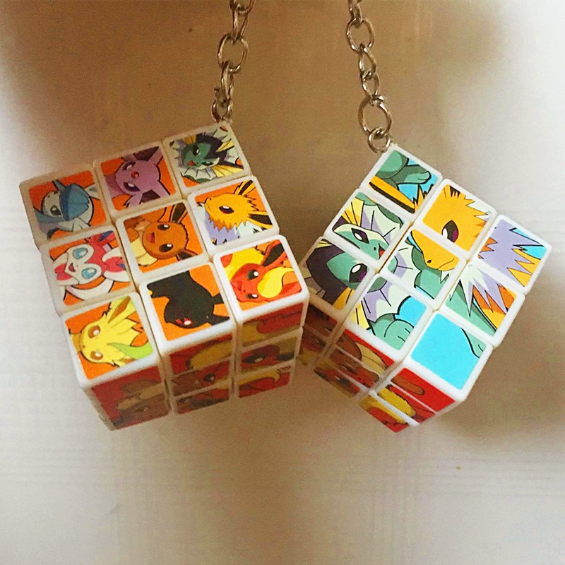 Anime Pokemon Keychain Pikachu Eevee Figures Print Cube Pendant Key ...
