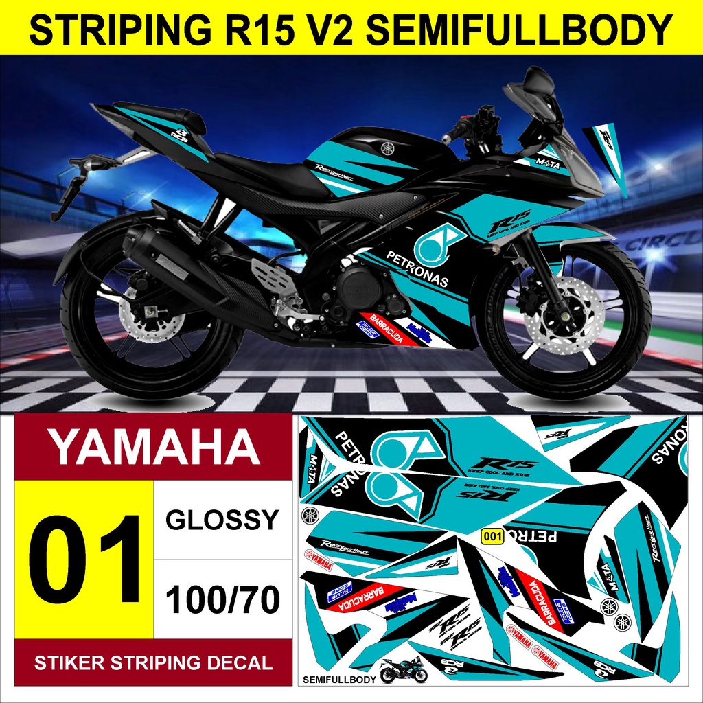 Yamaha R15 V2 semi-full body striping decal Sticker, Petronas variation ...