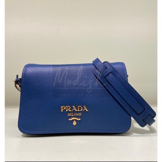 Prada Women's 1BD163 Blue Leather Shoulder Bag: Handbags