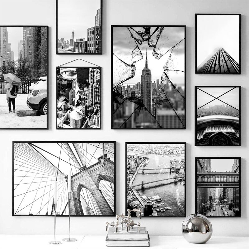 New York Poster Black and White City Wall Art Picture for Living Room Canvas Painting Street