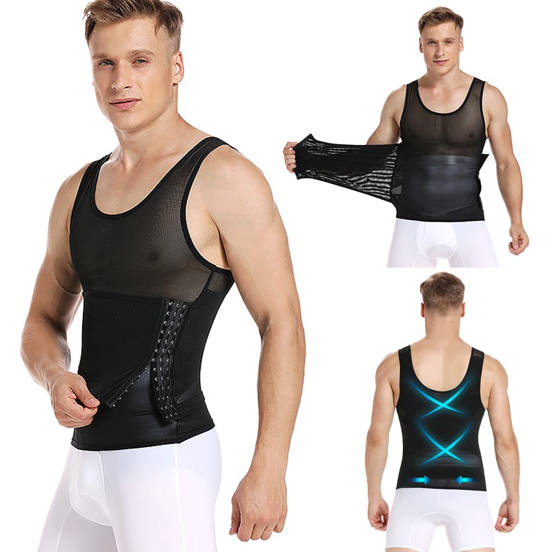 Men Body Shapers Tight Skinny Sleeveless Shirt Fitness Waist