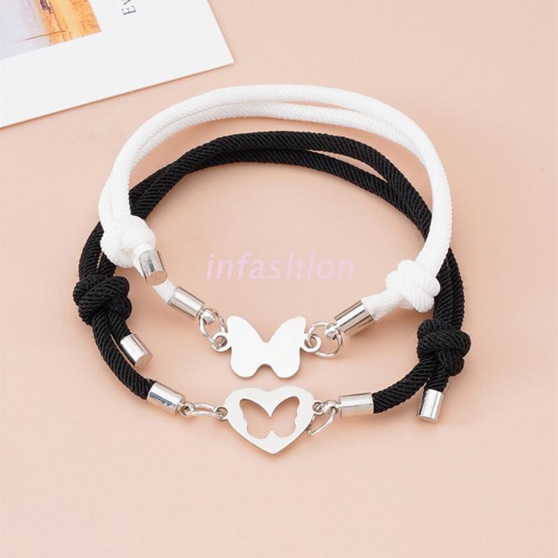 INF 2PCs Stainless Steel Couple Bracelets Set Bracelets Hollow