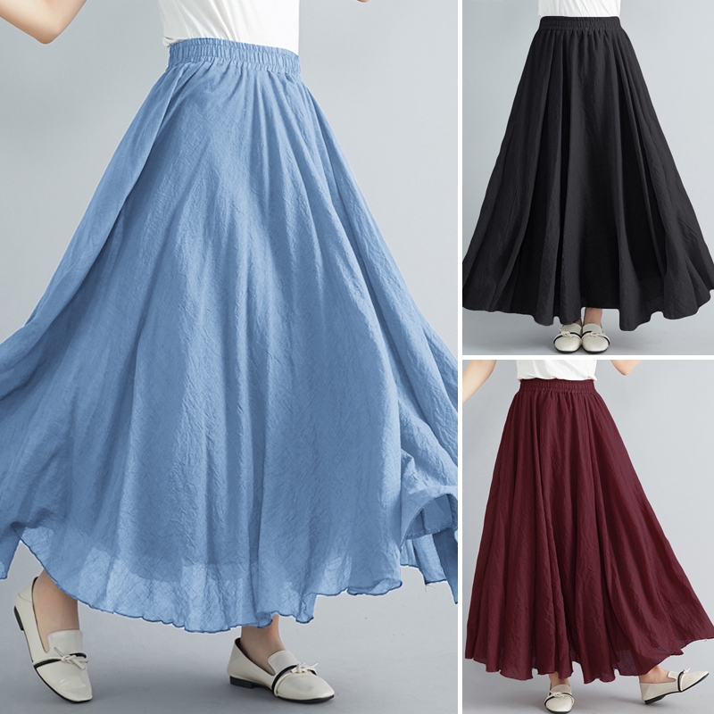 Elastic waist 2024 long skirt