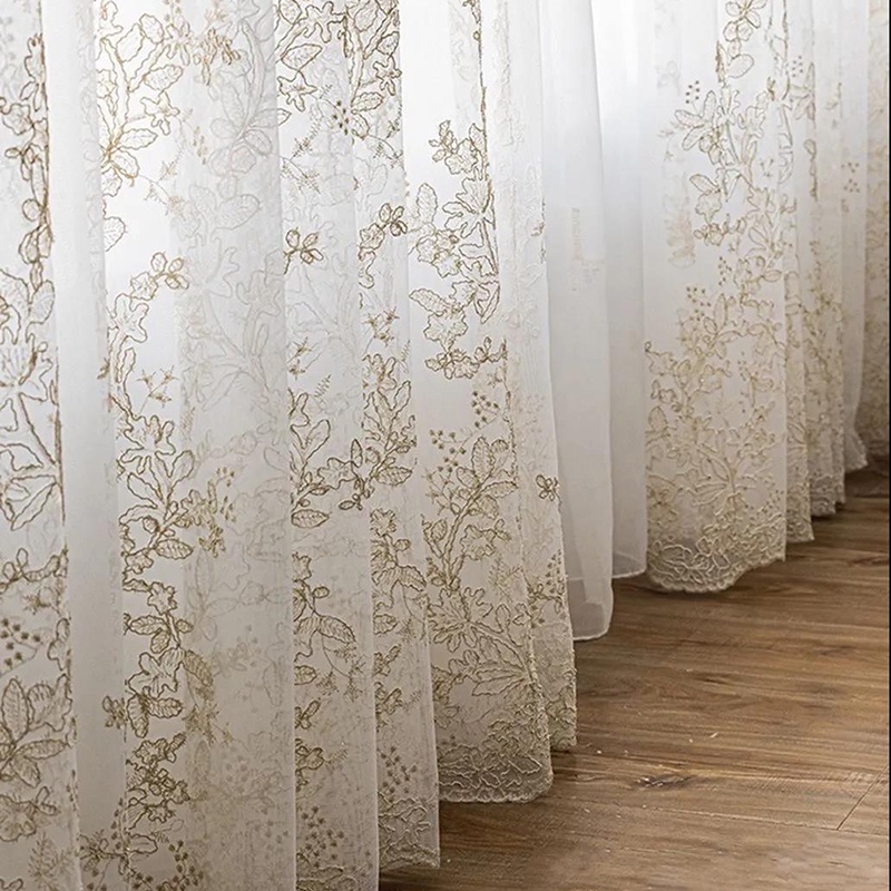 【Ready Stock】Luxury Gold Thread Embroidery Sheer Curtain for Living ...