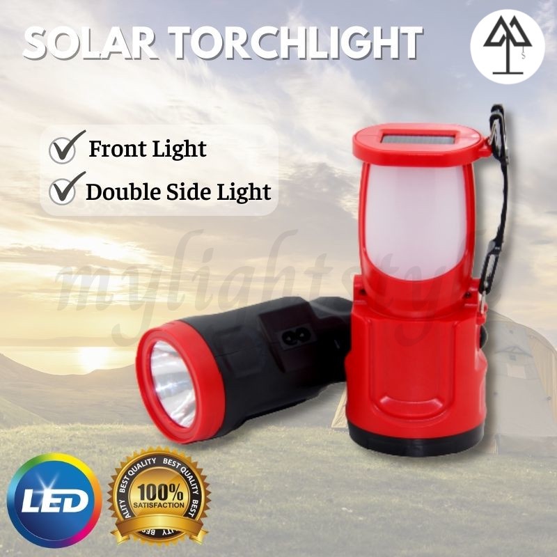 1W 2W SOLAR RECHARGEABLE TORCHLIGHT EMERGENCY LIGHT LED DUO CAMPING ...