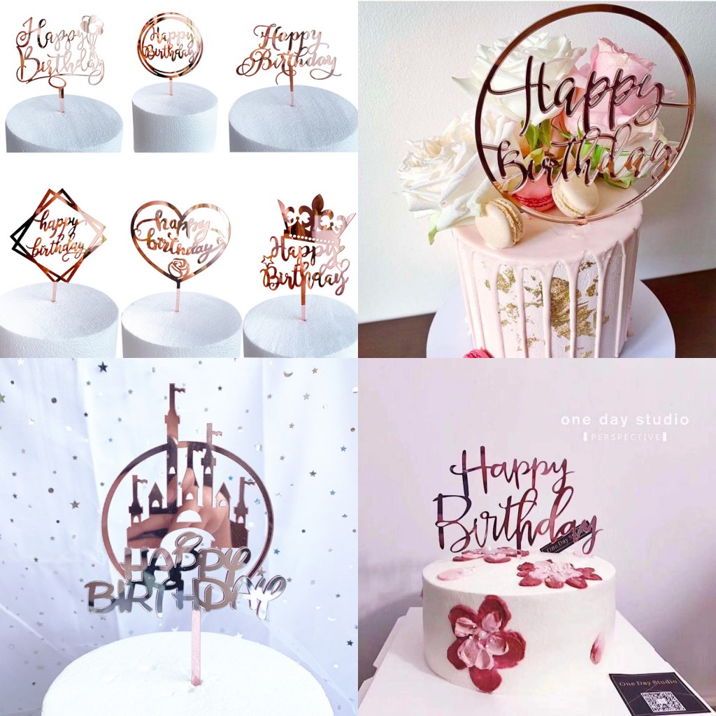 Rose Gold Acrylic Cake Topper Gold Flash Cake Topper Happy Birthday ...
