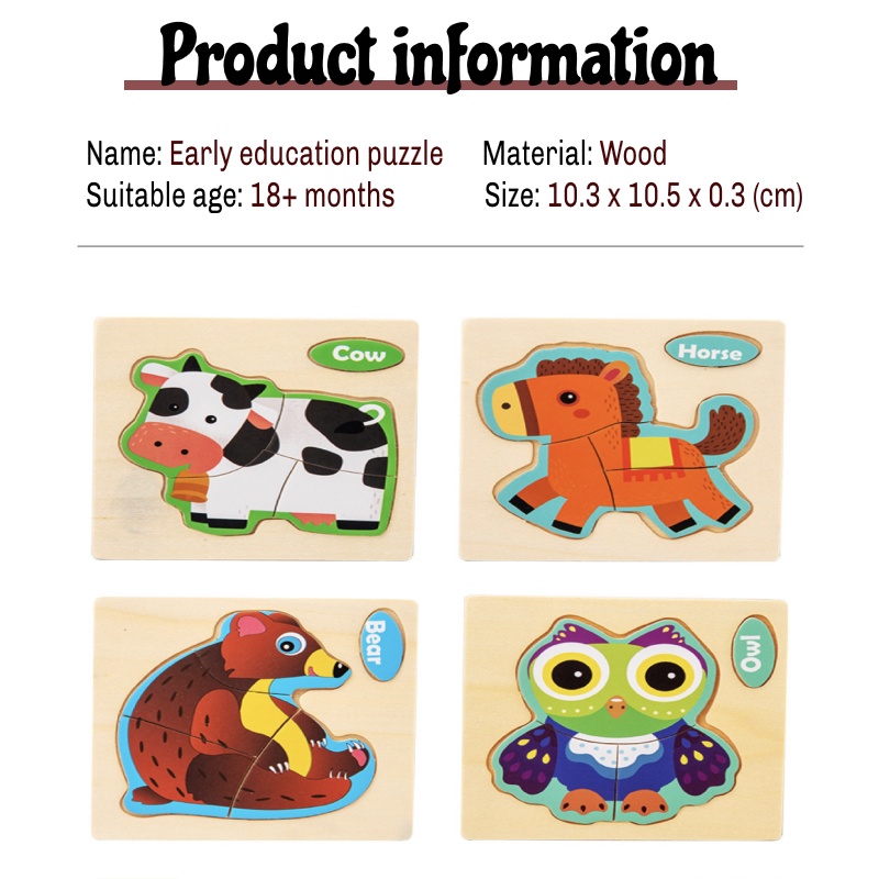 Wooden Toys Small Size 3D Puzzle Cartoon Cognitive Jigsaw Puzzle Kids ...