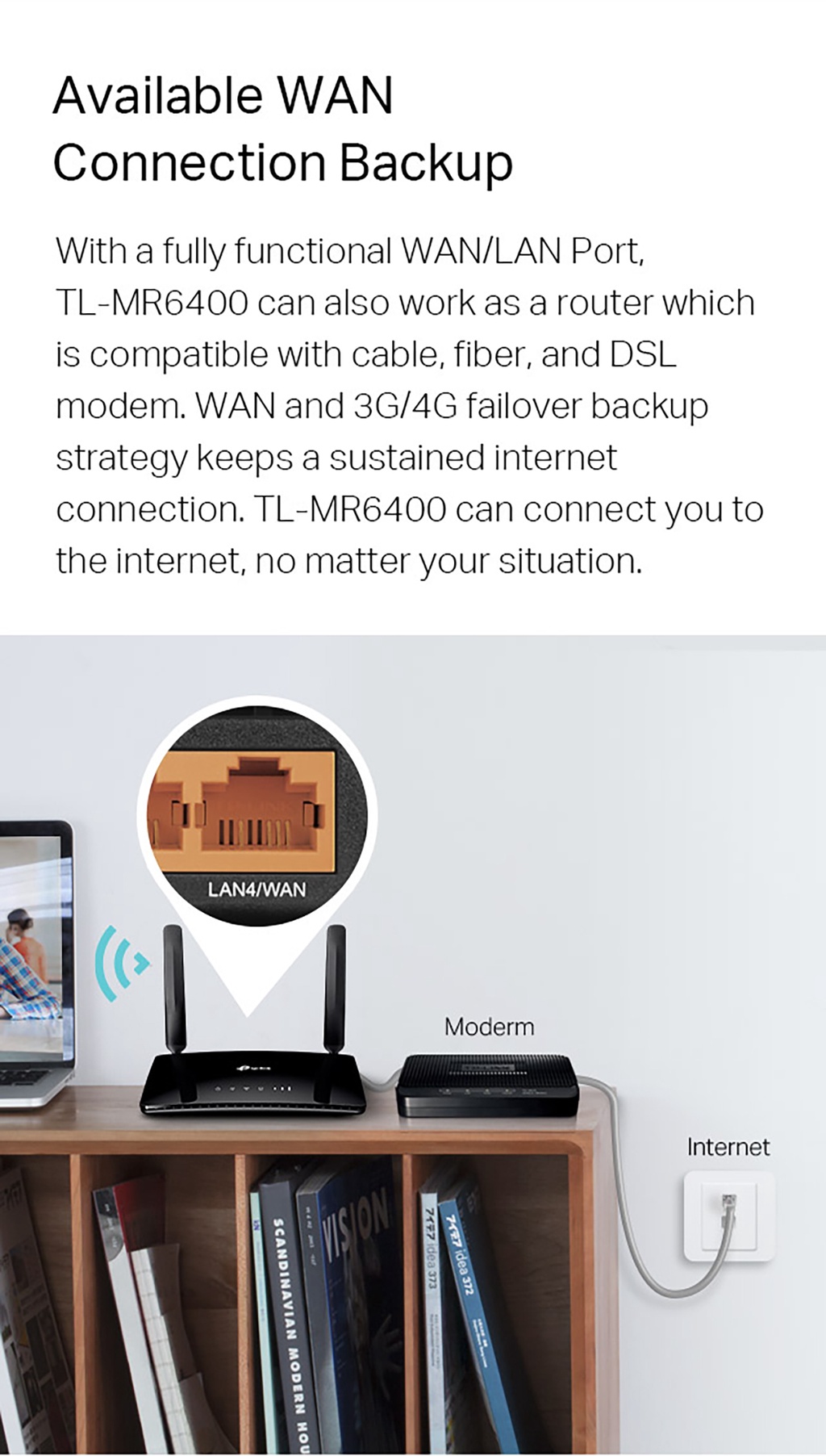TP-LINK TL-MR6400 300Mbps 4G LTE Wireless Wifi Modem Router Direct Sim ...